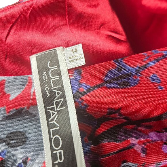 Julian Taylor Red & Floral Cap Sleeve Fit & Flare Dress With Back Zipper size 14 - Picture 6 of 6